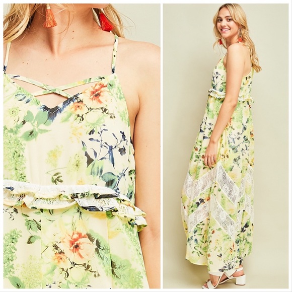 Tropical Lemon Green Resort Maxi Dress - Picture 7 of 12